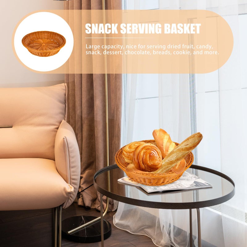 Multipurpose Woven Bread Basket Brown 35cm Diameter Kitchen Serving Snack Tray - Image 5