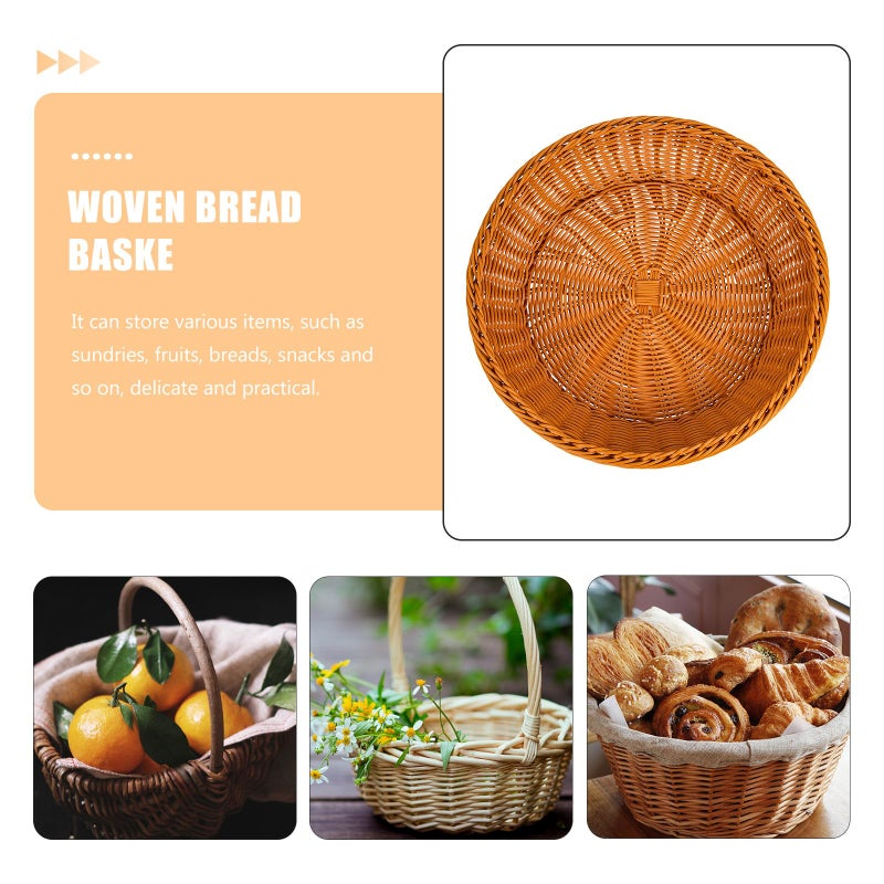 Multipurpose Woven Bread Basket Brown 35cm Diameter Kitchen Serving Snack Tray - Image 4