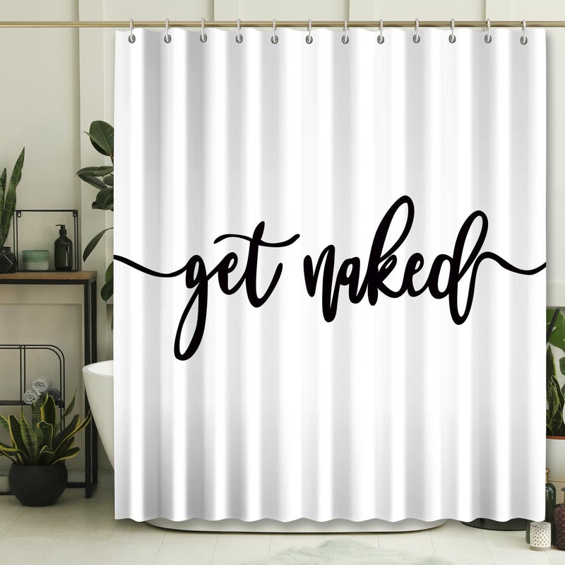 DDS-DUDES Get Naked Shower Curtain Bathroom Set  Funny White Durable Waterproof Polyester Shower Curtain for Bathroom Bath Decor with Hooks 71 * 71 inches - Image 1