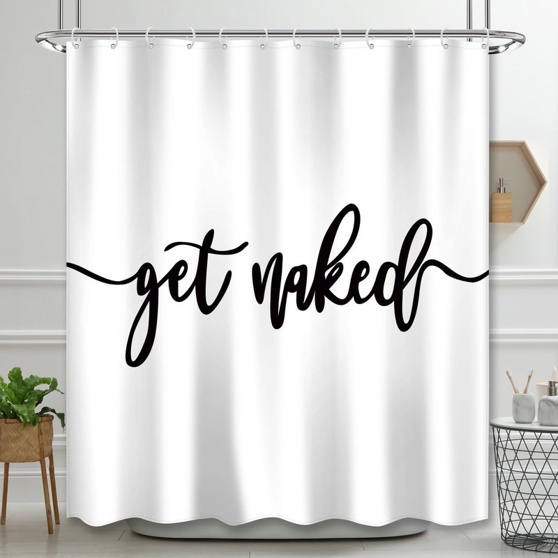 DDS-DUDES Get Naked Shower Curtain Bathroom Set  Funny White Durable Waterproof Polyester Shower Curtain for Bathroom Bath Decor with Hooks 71 * 71 inches - Image 4