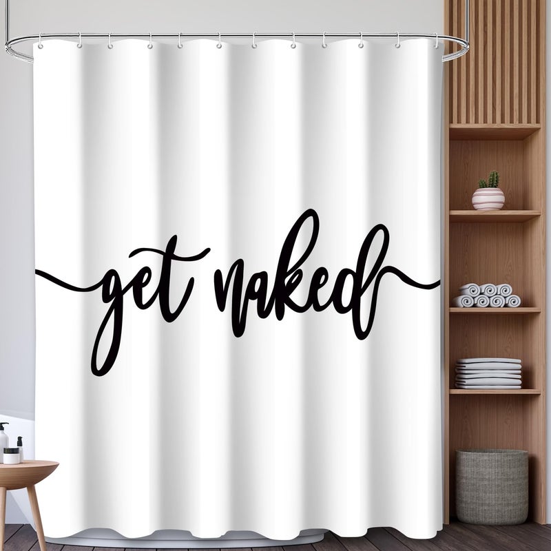 DDS-DUDES Get Naked Shower Curtain Bathroom Set  Funny White Durable Waterproof Polyester Shower Curtain for Bathroom Bath Decor with Hooks 71 * 71 inches - Image 2