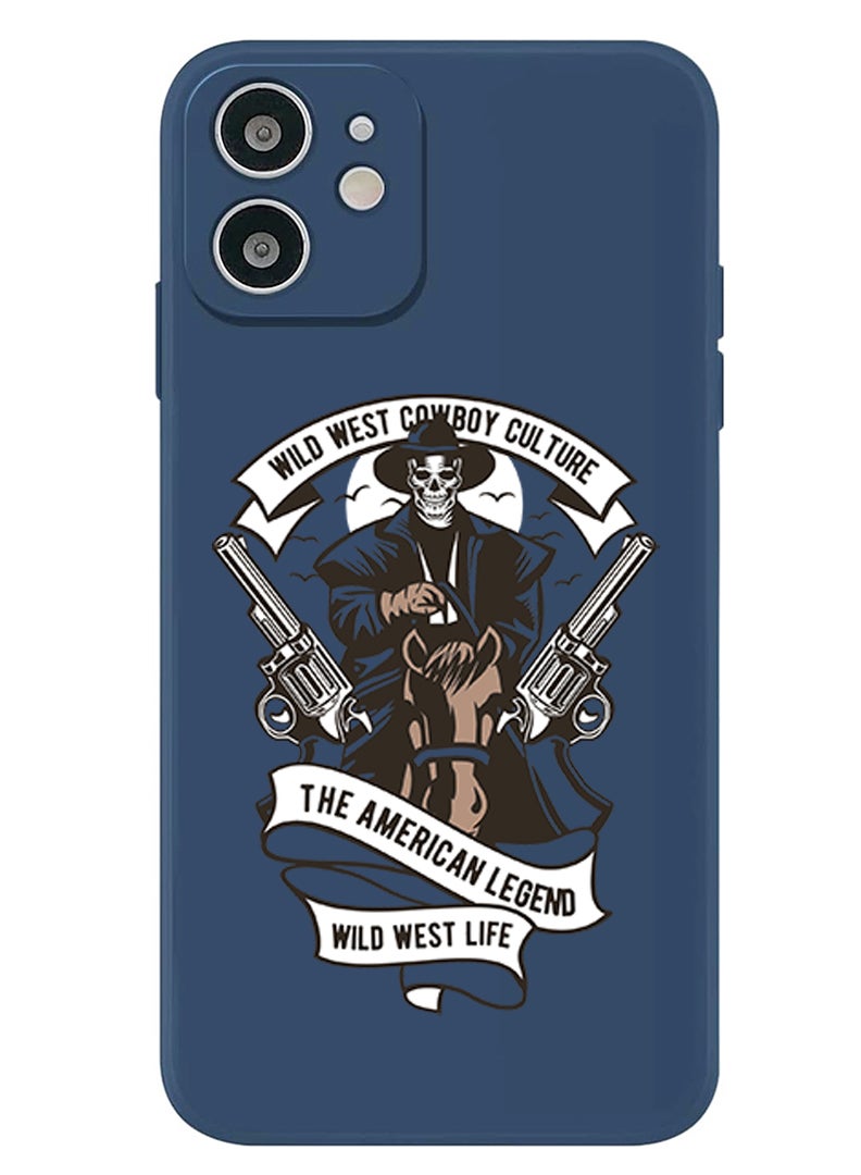 Theodor Protective Slim Fit Case Liquid Silicone Cover with Full Body Protection Anti-Scratch Shockproof Case For iPhone 12 Blue  - Wild west cowboy culture copy - Image 1