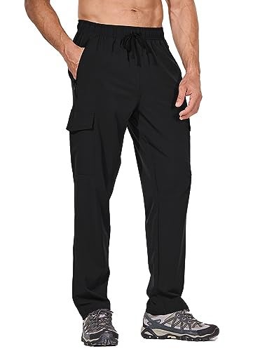 baleaf Men's Hiking Pants Waterproof Lightweight Quick Dry Cargo Travel Elastic Waist Strentch Straight Leg UPF 50+ for Work Athletic Size L Black - Image 1