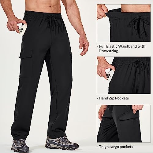baleaf Men's Hiking Pants Waterproof Lightweight Quick Dry Cargo Travel Elastic Waist Strentch Straight Leg UPF 50+ for Work Athletic Size L Black - Image 3