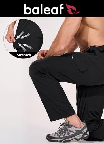 baleaf Men's Hiking Pants Waterproof Lightweight Quick Dry Cargo Travel Elastic Waist Strentch Straight Leg UPF 50+ for Work Athletic Size L Black - Image 5