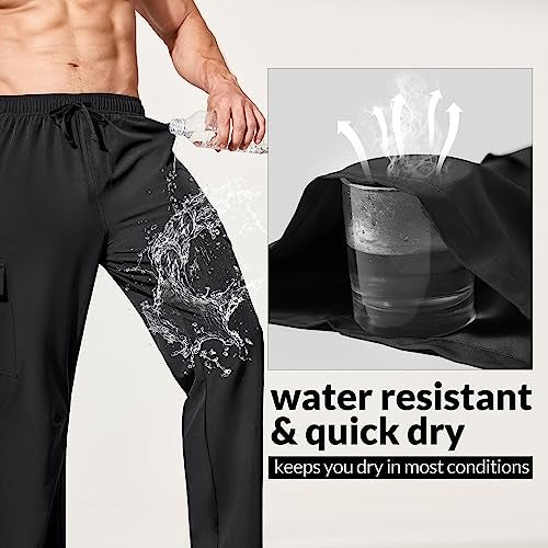baleaf Men's Hiking Pants Waterproof Lightweight Quick Dry Cargo Travel Elastic Waist Strentch Straight Leg UPF 50+ for Work Athletic Size L Black - Image 4