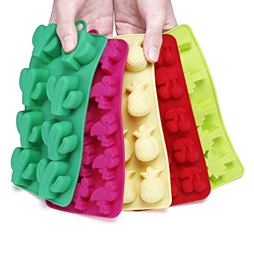 Fewo 5 Pack Hawaiian Tropical Themed Ice Cube Tray Summer Silicone Molds for Chocolate Candy Gummy Fruit Snack Fat Bomb Jello Mini Soap Crayon Melt (Cactus Pineapple Flamingo Coconut Tree Cherry) - Image 5