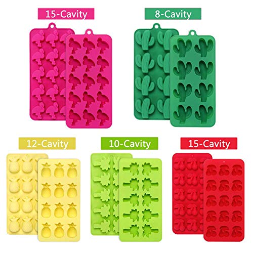 Fewo 5 Pack Hawaiian Tropical Themed Ice Cube Tray Summer Silicone Molds for Chocolate Candy Gummy Fruit Snack Fat Bomb Jello Mini Soap Crayon Melt (Cactus Pineapple Flamingo Coconut Tree Cherry) - Image 2