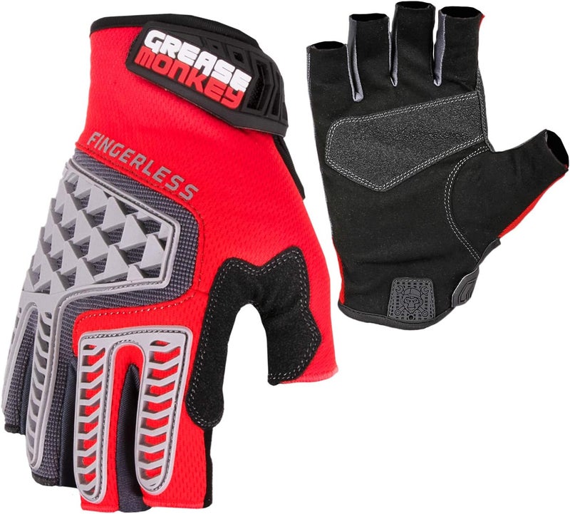 Grease Monkey Pro Fingerless RhinoFlex Mechanic Gloves - Red - Image 1