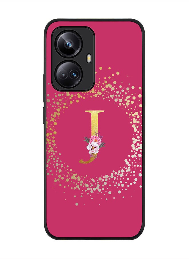 Stylizedd Cover for Realme 10 Pro Plus 5G Case , Rugged Black Slim fit Phone Cases - Custom Monogram Initial Letter Floral Pattern Alphabet -J (Dark Pink Rose) - Image 1