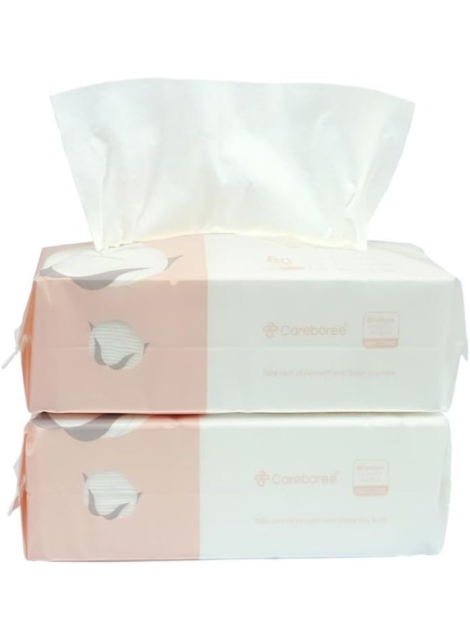 careboree Extra Thick Dry Wipe, Unscented Cotton Tissues for Sensitive Skin (Pack of 2) - Image 1