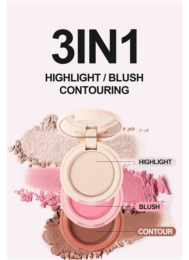 Julystar Highlight+Blush+Contour 3 in 1,Highly Pigmented Powder Highlighter Face-Repair Plate 3 In1 for Women Natural Look Long-Lasting Sweat-Resistant Radiant Finish,Silky Shimmery  - Image 2