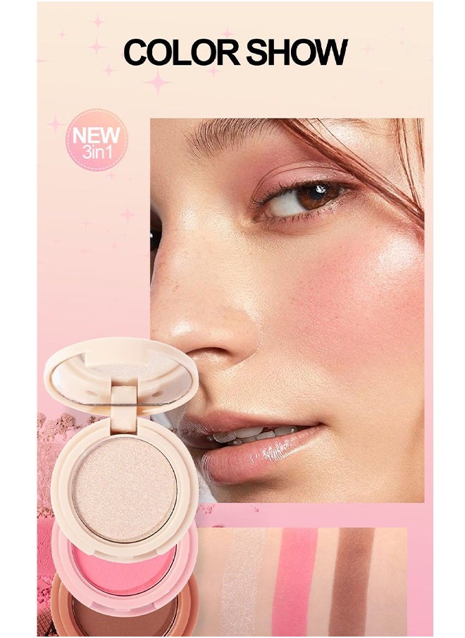 Julystar Highlight+Blush+Contour 3 in 1,Highly Pigmented Powder Highlighter Face-Repair Plate 3 In1 for Women Natural Look Long-Lasting Sweat-Resistant Radiant Finish,Silky Shimmery  - Image 3