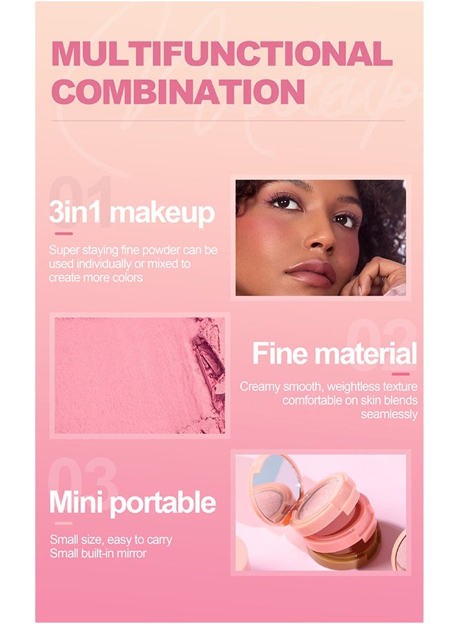 Julystar Highlight+Blush+Contour 3 in 1,Highly Pigmented Powder Highlighter Face-Repair Plate 3 In1 for Women Natural Look Long-Lasting Sweat-Resistant Radiant Finish,Silky Shimmery  - Image 5