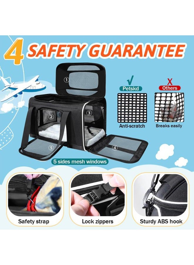 Petskd Top-Expandable Pet Carrier 18x13x9.5 Inches Southwest Airline Approved, Soft-Sided Carrier for Small Cats and Dogs with Locking Safety Zippers and Anti-Scratch Mesh(Black) - Image 5