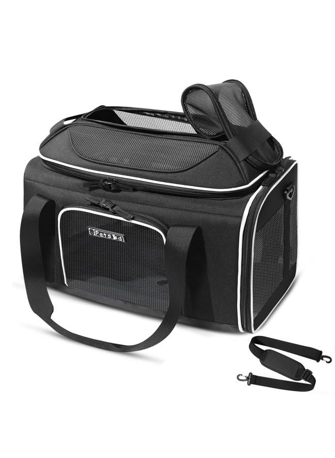 Petskd Top-Expandable Pet Carrier 18x13x9.5 Inches Southwest Airline Approved, Soft-Sided Carrier for Small Cats and Dogs with Locking Safety Zippers and Anti-Scratch Mesh(Black) - Image 1