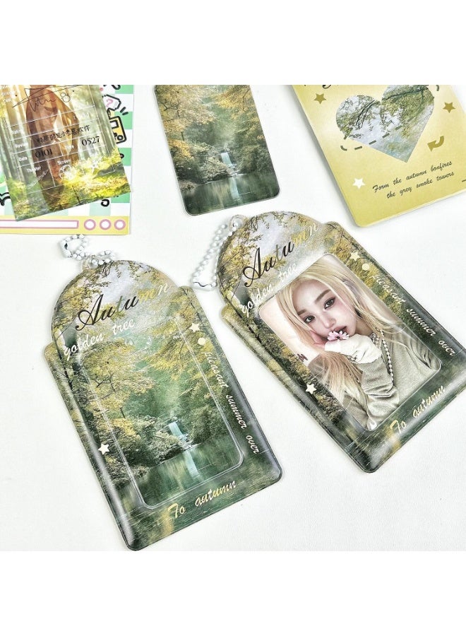 NIBEMINENT 1 - Piece The Scenery Of The Four Seasons Kpop Photo Card Holder Pendant Key Chain ID Badge Holder ID Card Holder Photo Card Protector for School ID Office ID Access Card for Women Girls - Image 1