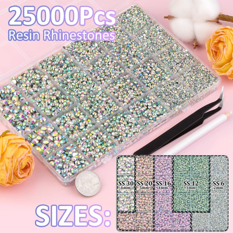 TINKRSTUFF 2 Boxes Jelly Rhinestones for Bedazzling, 30600Pcs 3mm & 5mm Multicolor Flatback Resin Gems for Crafting, Bedazzler Kit with Tweezer for DIY Crafts Book Fabric Decor Nail Art - Image 2