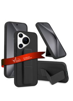 Wtech Hand Grip Foldable Magnetic Kickstand Wrist Strap Finger Grip With Built-In Iron Case Cover For Huawei Pura 70 Pro / Pura 70 Pro+ / Pura 70 Pro Plus 5G 2024 Black  - Image 1