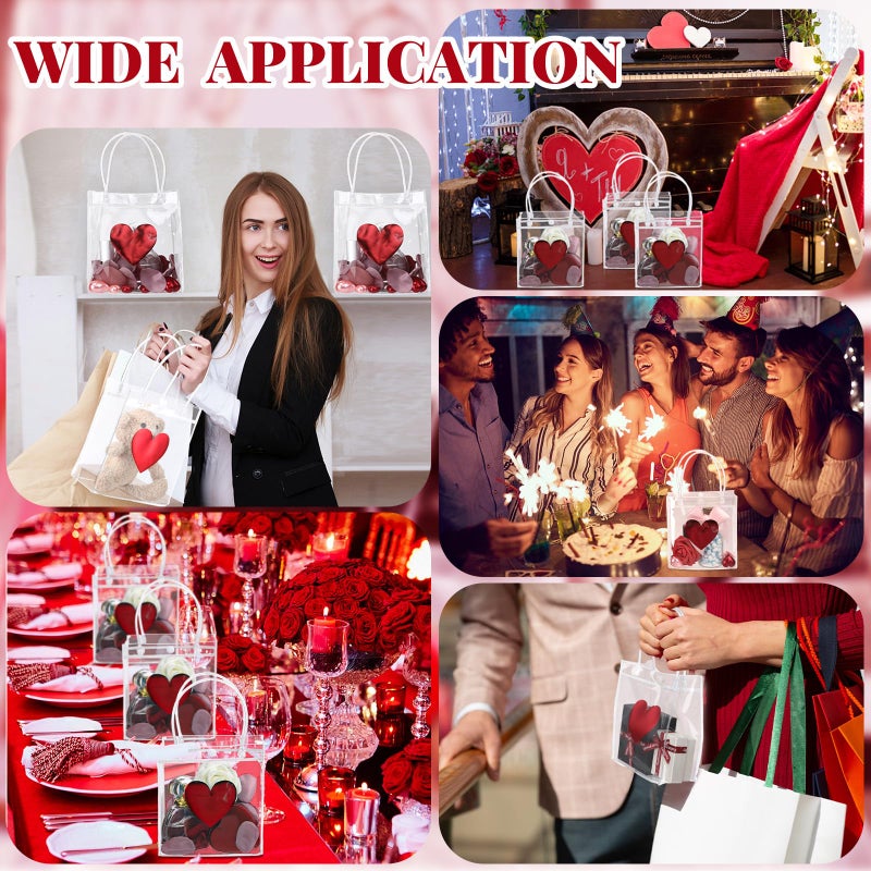 Glenmal 24 Pcs Valentines Day Clear Gift Bags with Handle Transparent PVC Plastic Red Heart Love Reusable Shopping Tote Wrap Bags for Valentines Weddings - Image 4