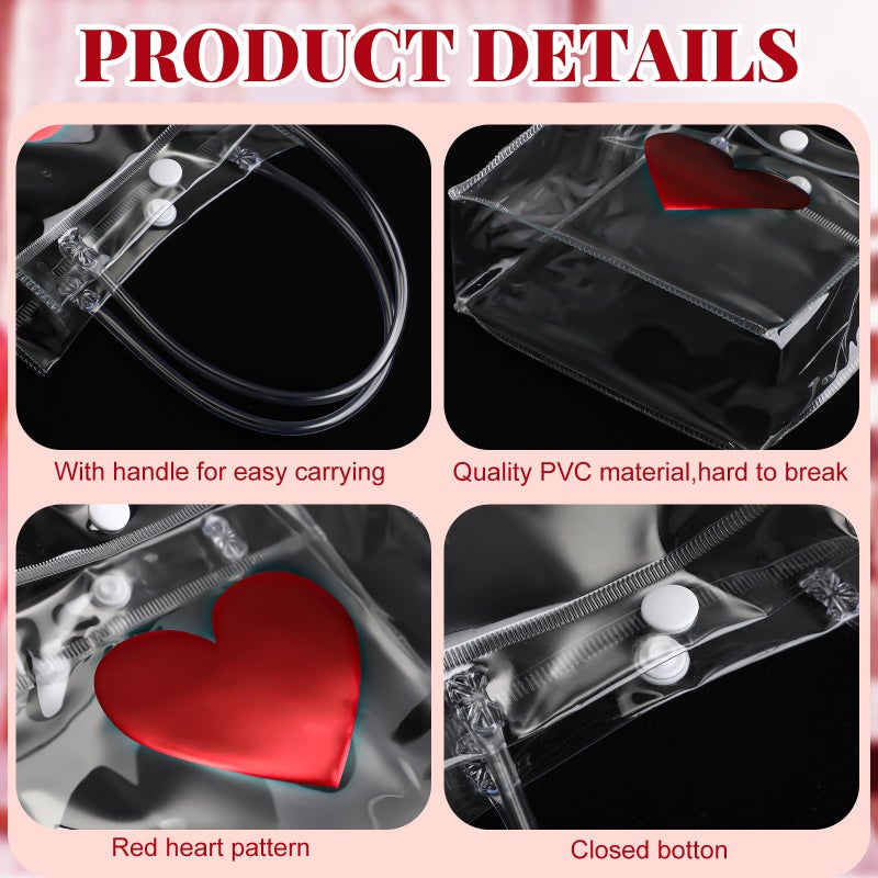 Glenmal 24 Pcs Valentines Day Clear Gift Bags with Handle Transparent PVC Plastic Red Heart Love Reusable Shopping Tote Wrap Bags for Valentines Weddings - Image 3