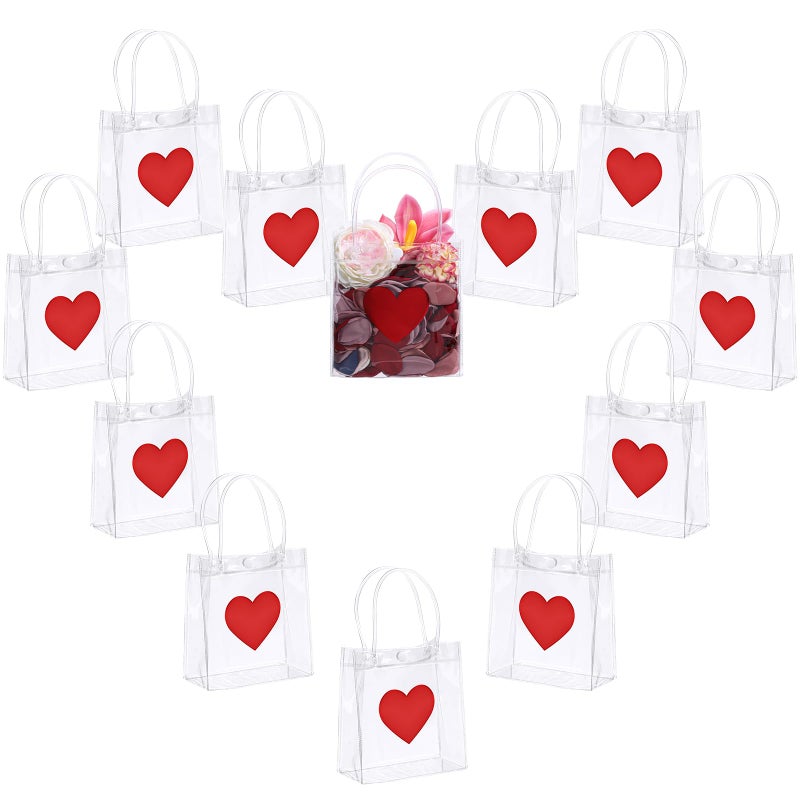 Glenmal 24 Pcs Valentines Day Clear Gift Bags with Handle Transparent PVC Plastic Red Heart Love Reusable Shopping Tote Wrap Bags for Valentines Weddings - Image 1