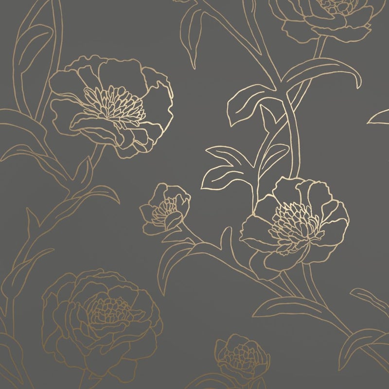 Tempaper Noir & Metallic Gold Peonies Removable Peel and Stick Floral Wallpaper, 20.5 in X 16.5 ft, Made in The USA - Image 1