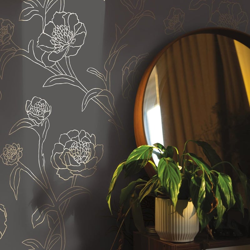 Tempaper Noir & Metallic Gold Peonies Removable Peel and Stick Floral Wallpaper, 20.5 in X 16.5 ft, Made in The USA - Image 4