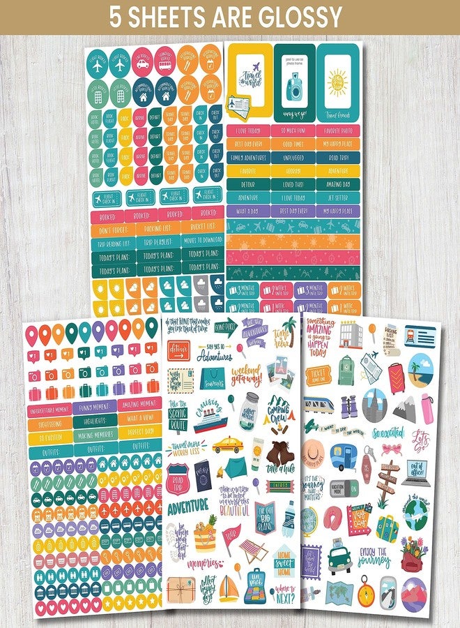 بلوم ديلي بلانرز ملصقات تخطيط السفر من بلوم ديلي بلانرز - 8 أوراق / 450 ملصقًا - مجموعة متنوعة للمغامرات لتخطيط الرحلات، وسجل القصاصات، وتزيين التقويم، وكتابة مذكرات العطلات - أيقونات واقتباسات ملونة - Image 2