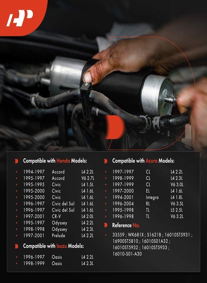 A-Premium Fuel Filter Compatible with Honda CR-V 1997-2001, Civic 1995-2000, Accord 1994-1997, Civic del Sol 1996-1997, Odyssey 1995-1998, Prelude & Acura CL 1997-1999, EL, Integra, RL & Isuzu Oasis - Image 2