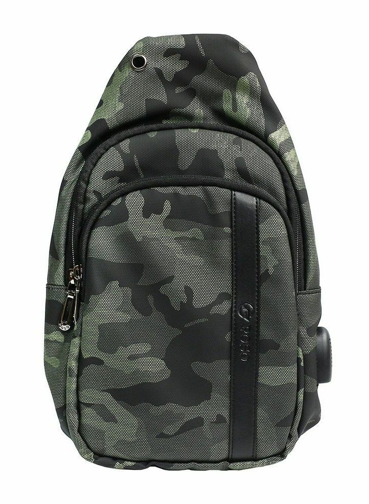 REBENUO Men's casual chest bag, anti-theft and personal belongings, military green color, equipped with a charging port, model No. PS-326 - Image 2