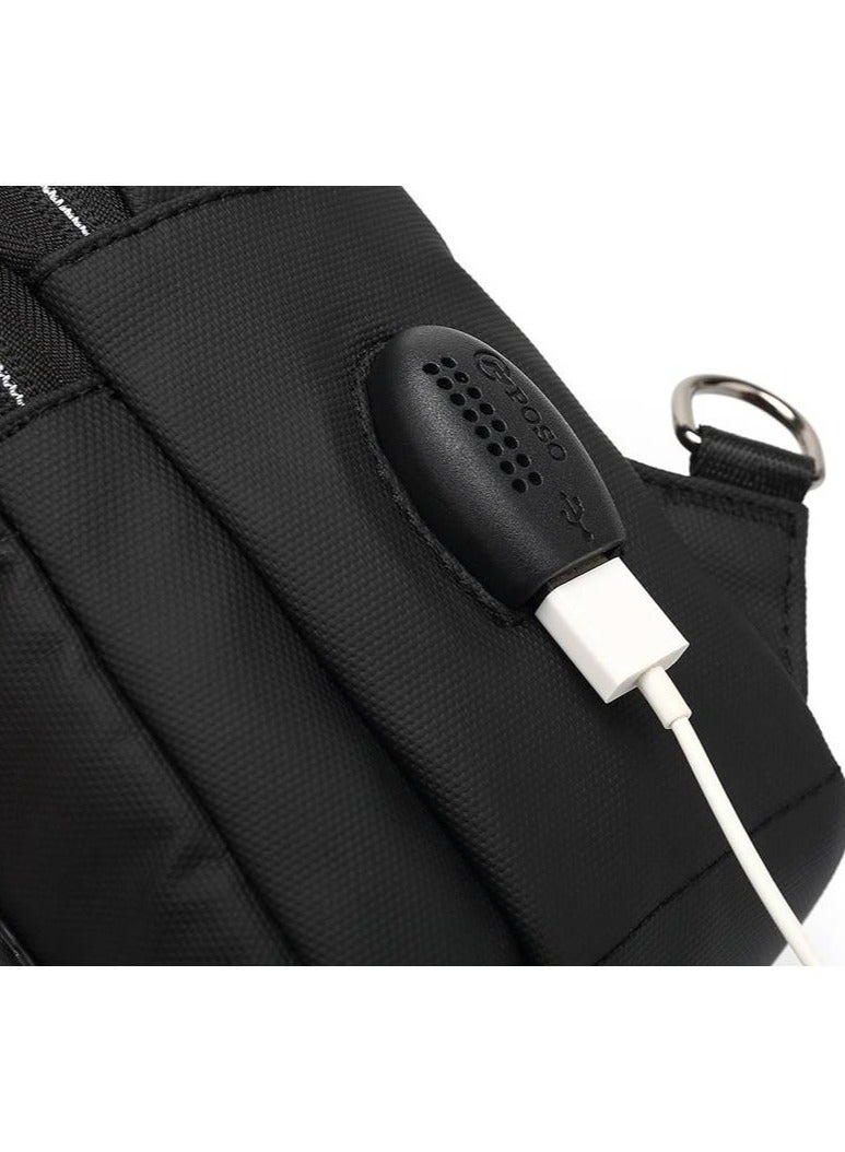 REBENUO Men's casual chest bag, anti-theft and personal belongings, military green color, equipped with a charging port, model No. PS-326 - Image 4