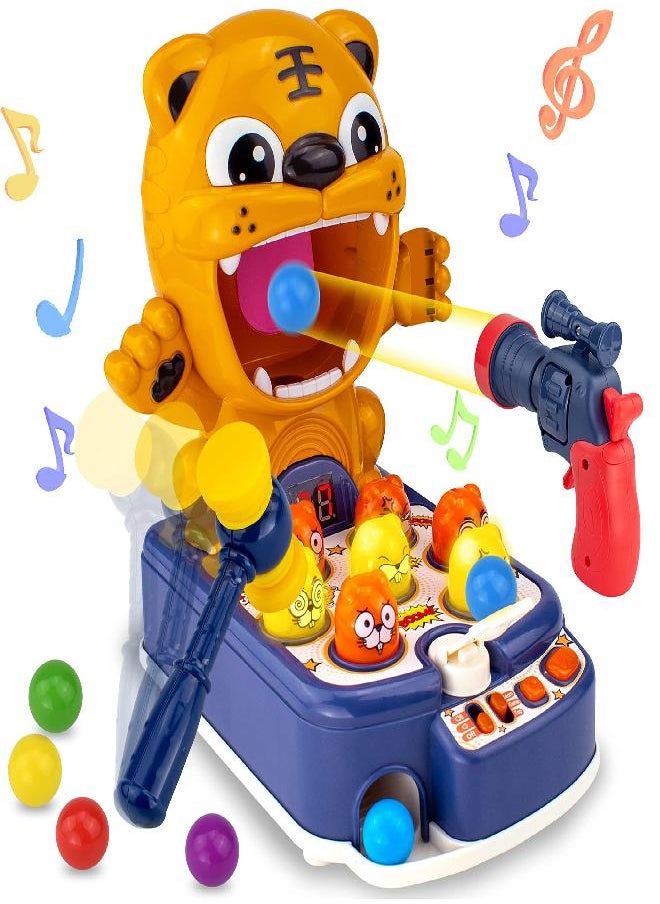 Totola - Totola Whack a Mole Game Toy,Tiger Shooting Games Target Practice Toys,Early Educational Hammering Pounding,Language Learning,Animal Sound,Digital knowledge,Playing Music for Toddlers Boys Girls(Blue) - Image 1
