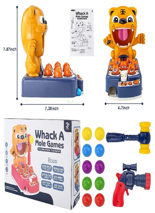 Totola - Totola Whack a Mole Game Toy,Tiger Shooting Games Target Practice Toys,Early Educational Hammering Pounding,Language Learning,Animal Sound,Digital knowledge,Playing Music for Toddlers Boys Girls(Blue) - Image 1