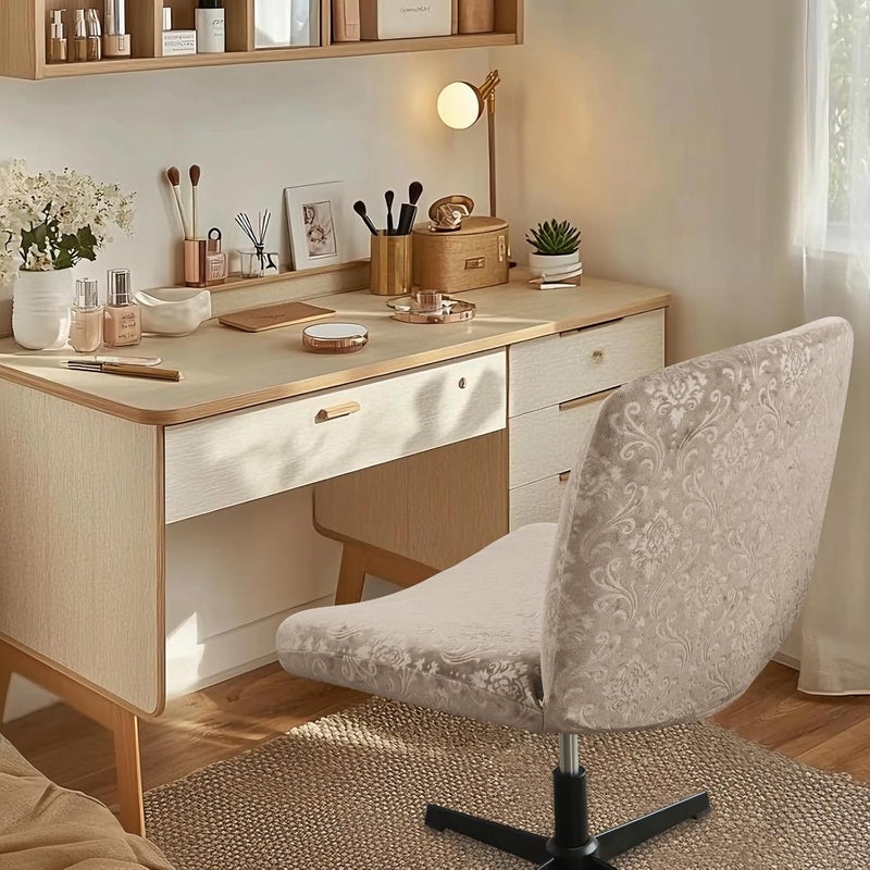 EVOLLER Store Criss Cross Chair Cover Armless Chair Slipcover Office Desk Chair Covers Velvet Embossing Mid Back Wide Seat Accent Chair Covers for Computer Chairs and Vanity Chairs(Velvet-Camel) - Image 5
