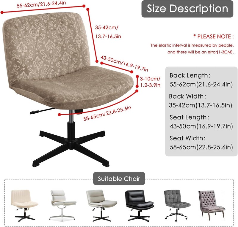 EVOLLER Store Criss Cross Chair Cover Armless Chair Slipcover Office Desk Chair Covers Velvet Embossing Mid Back Wide Seat Accent Chair Covers for Computer Chairs and Vanity Chairs(Velvet-Camel) - Image 2