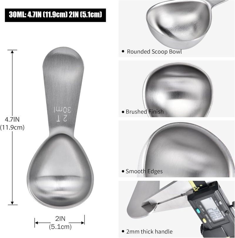 Doosu 2 Tablespoon Coffee Scoop - 18/8 Stainless Steel Heavy Duty Measuring Spoon with Short Handle, Food Grade Metal Tbsp Scoop for Ground Coffee Beans Tea Sugar Powder (30ml) - Image 2