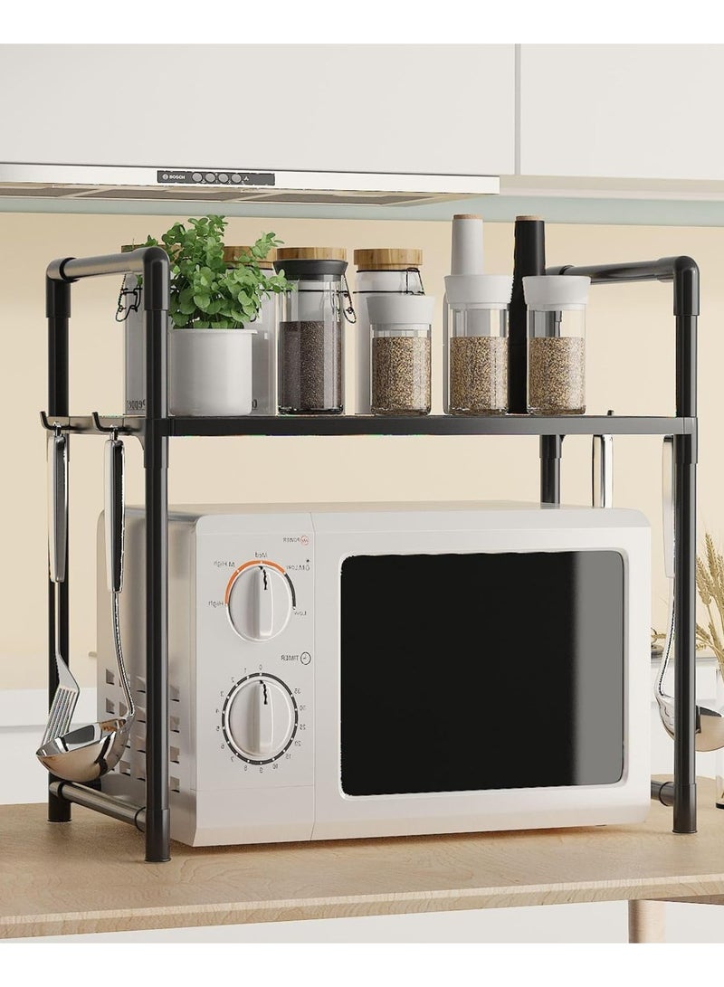 Kimaya Expandable Microwave Oven stand, Adjustable Stand for Kitchen Utensils and Tableware, Carbon Steel Over Microwave rack Shelf with 4 Hooks for Organized Storage microwave stand for kitchen rack  - Image 4