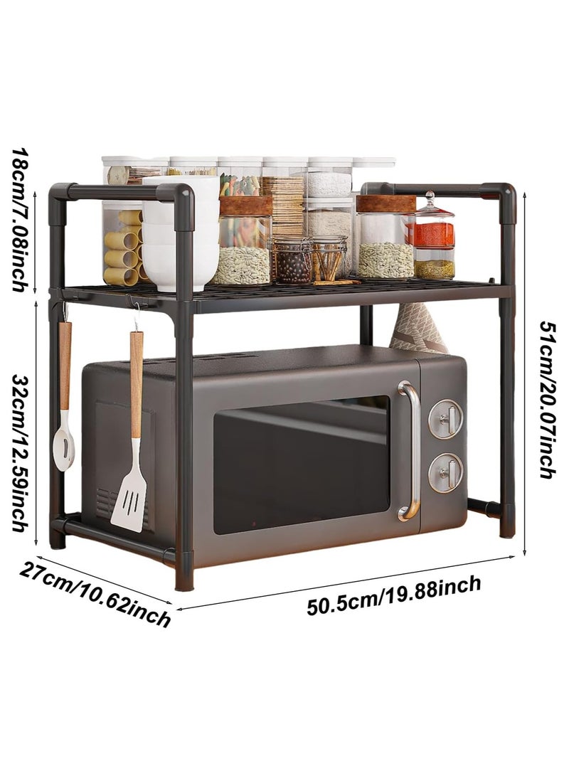 Kimaya Expandable Microwave Oven stand, Adjustable Stand for Kitchen Utensils and Tableware, Carbon Steel Over Microwave rack Shelf with 4 Hooks for Organized Storage microwave stand for kitchen rack  - Image 3