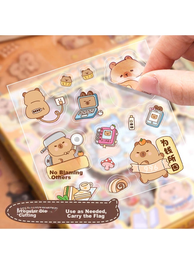 Kaba Bear Kabaxiong High-quality Transparent Planner Stickers, 100 Sheets Chinese-style Non-repeating Cute Guka Stickers Set, Poetry-inspired Ink-like Gift - Image 3