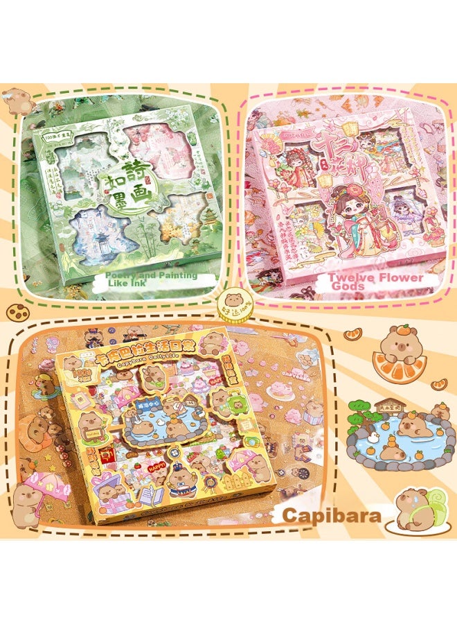 Kaba Bear Kabaxiong High-quality Transparent Planner Stickers, 100 Sheets Chinese-style Non-repeating Cute Guka Stickers Set, Poetry-inspired Ink-like Gift - Image 5