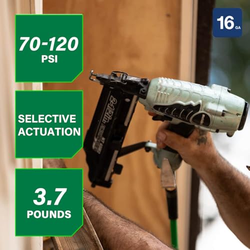 Metabo HPT Finish Nailer with Air Duster, Pro-Preferred Pneumatic Power Nailers, Ideal for Molding, Chair Rail, and Cabinetry, Lightweight 3.7 lbs, 16 Gauge, 1″ to 2-1/2″ Finish Nails, NT65M2S - Image 3