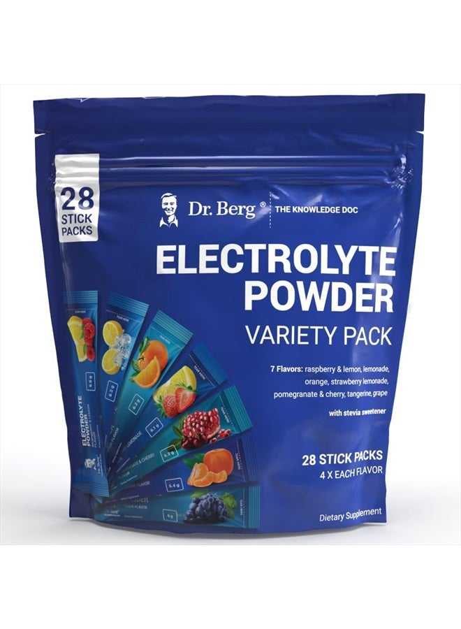 Dr. Berg Nutritionals Dr. Berg Sugar Free Electrolyte Powder Packets (Variety Pack) - Daily Electrolyte Drink Mix - 28 Total Hydration Packets Sugar Free - Keto Electrolytes Powder Packets No Sugar - 7 Delicious Flavors - Image 1