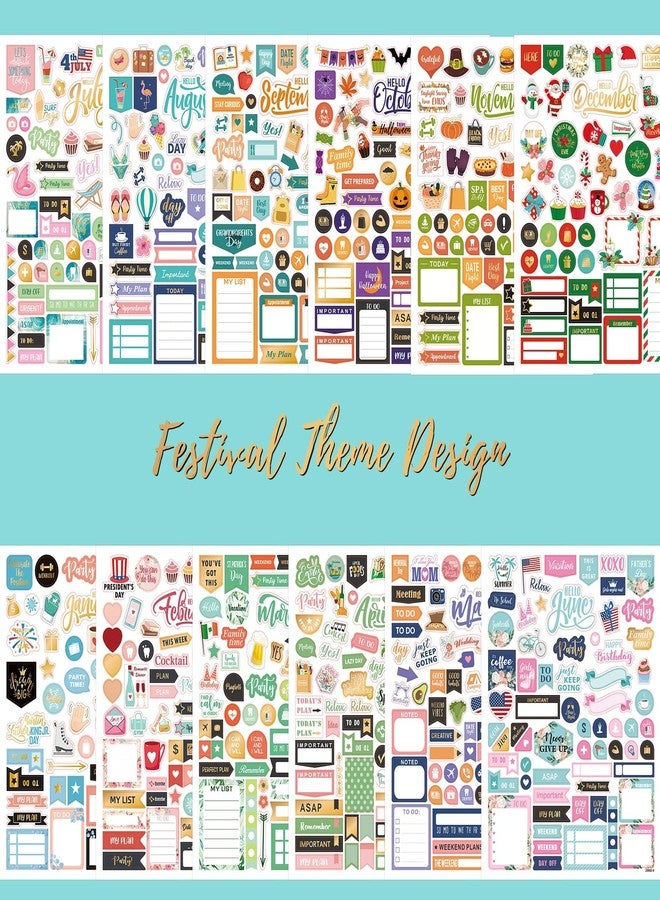Vondafe Planner Stickers - Monthly Planner Stickers and Accessories 25 Pages 1500 + Stunning Functional and Colorful Designs, Calendar Stickers Includes Festival Theme Journal - Image 5
