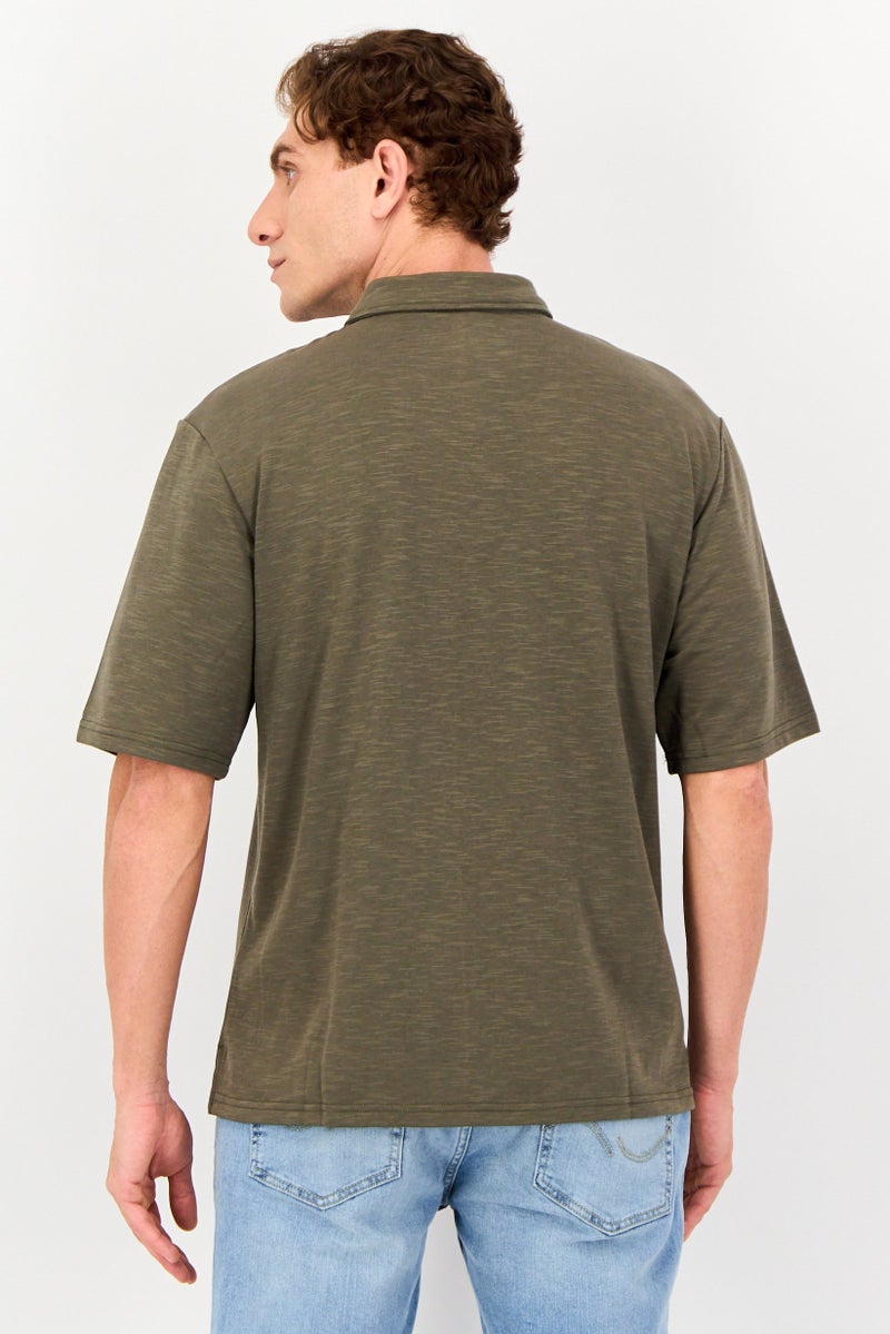 Core Elements Men Regular Fit Chambray Short Sleeve Casual Shirt, Dark Olive - Image 3