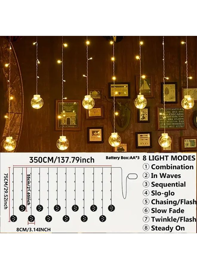Warm Light Curtain Lights With 108 LED Bulbs 12 Transparent Ball Hanging Decor Lights 8 Lighting Modes Party Flickering LED Fairy Lights Indoor Use For Tent Wedding Festival Thanksgiving Halloween Christmas - Image 2