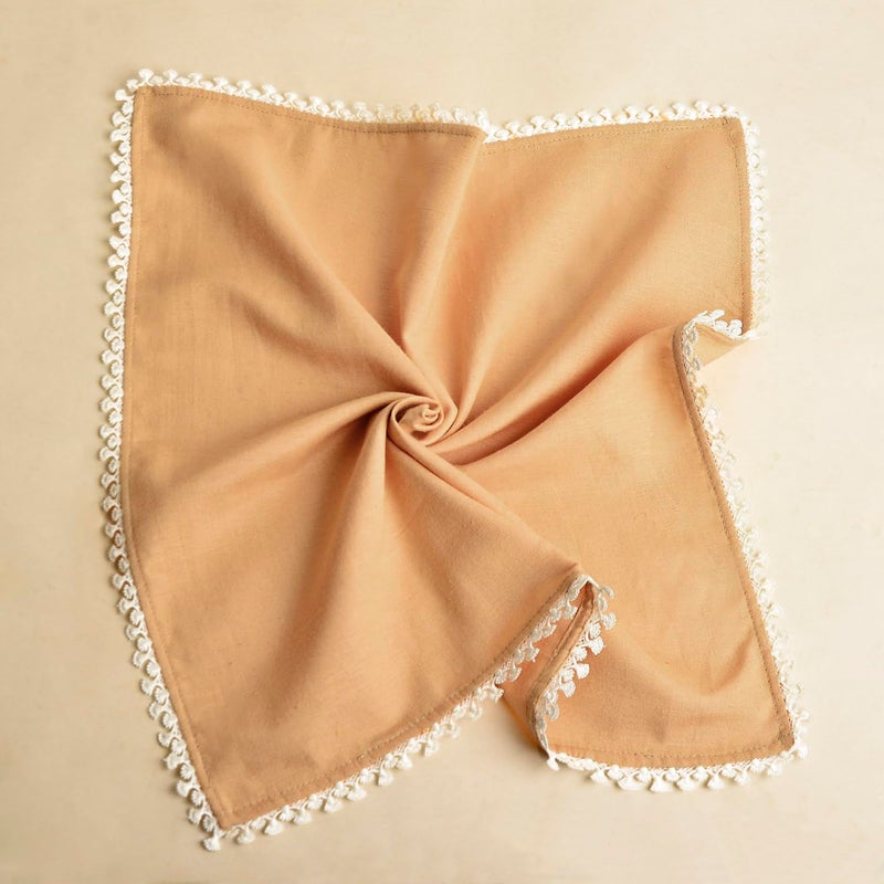 StyleMyWay Stylemyway Dining Table Premium Cotton Table Napkin with Crochet Ends Set of 6 L x B 17 x 17 inch Beige Soft Absorbent Washable Premium Cloth Napkins with Lace for Party Hotel and Home - Image 3