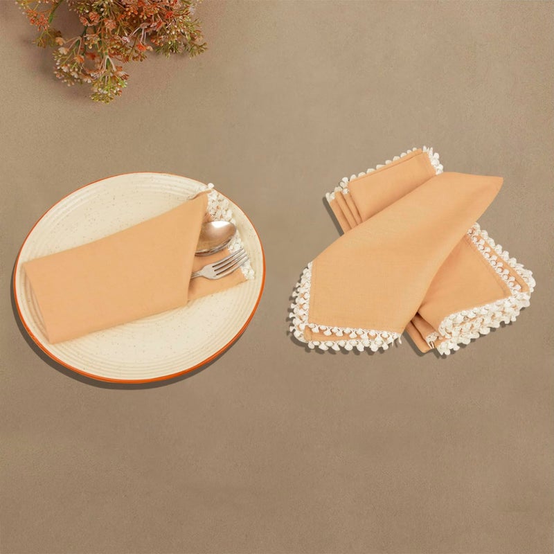 StyleMyWay Stylemyway Dining Table Premium Cotton Table Napkin with Crochet Ends Set of 6 L x B 17 x 17 inch Beige Soft Absorbent Washable Premium Cloth Napkins with Lace for Party Hotel and Home - Image 2