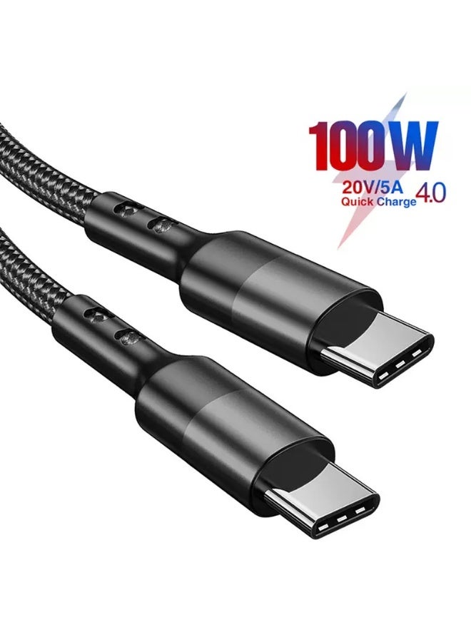 general Fast Charge Type C to Type C Cable 1m Nylon Braided 100W Power Delivery and 35 Minutes Fast Charge Compatible with MacBook, iPad Pro, Galaxy S23/22/Z Fold/Z Flip, etc. Black - Image 1