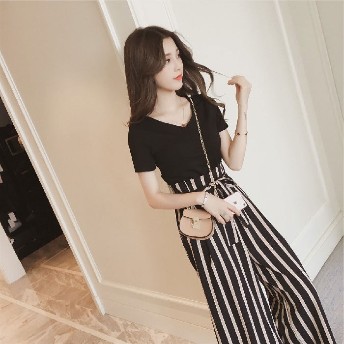 2024 Summer New Style Korean V-Neck Slimming Womens Clothing Fashionable 2-Piece Set Student Trendy Fashion Suit single top  - Image 1